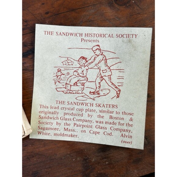 Vintage Pairpoint Glass Cup Plate Green Sandwich Skaters W/Original Box & Notes - Picture 3 of 8